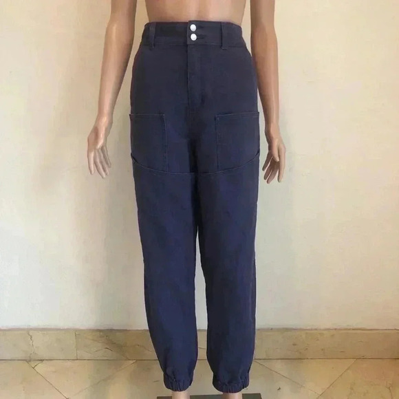 [L] Forever  21 Navy Blue Vintage Cargo Pants Double Pocket WMN - Picture 1 of 11